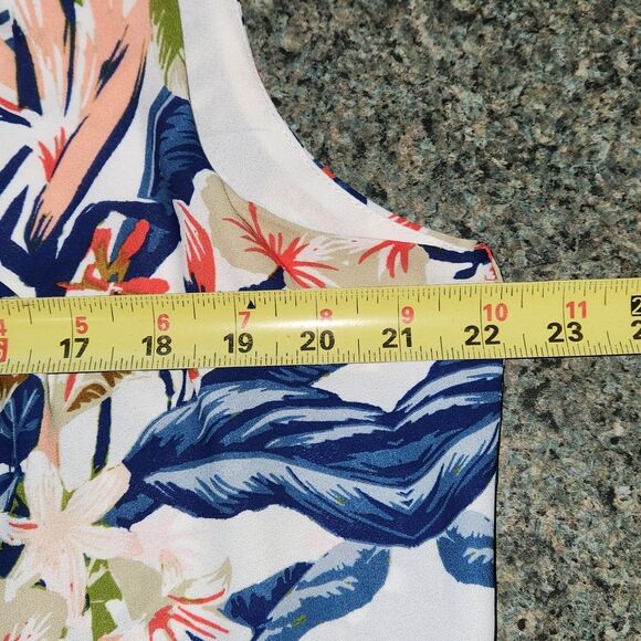 Rose & Olive White Blue Floral Tank Top Women L Zipper Closure Polyester - Picture 4 of 5